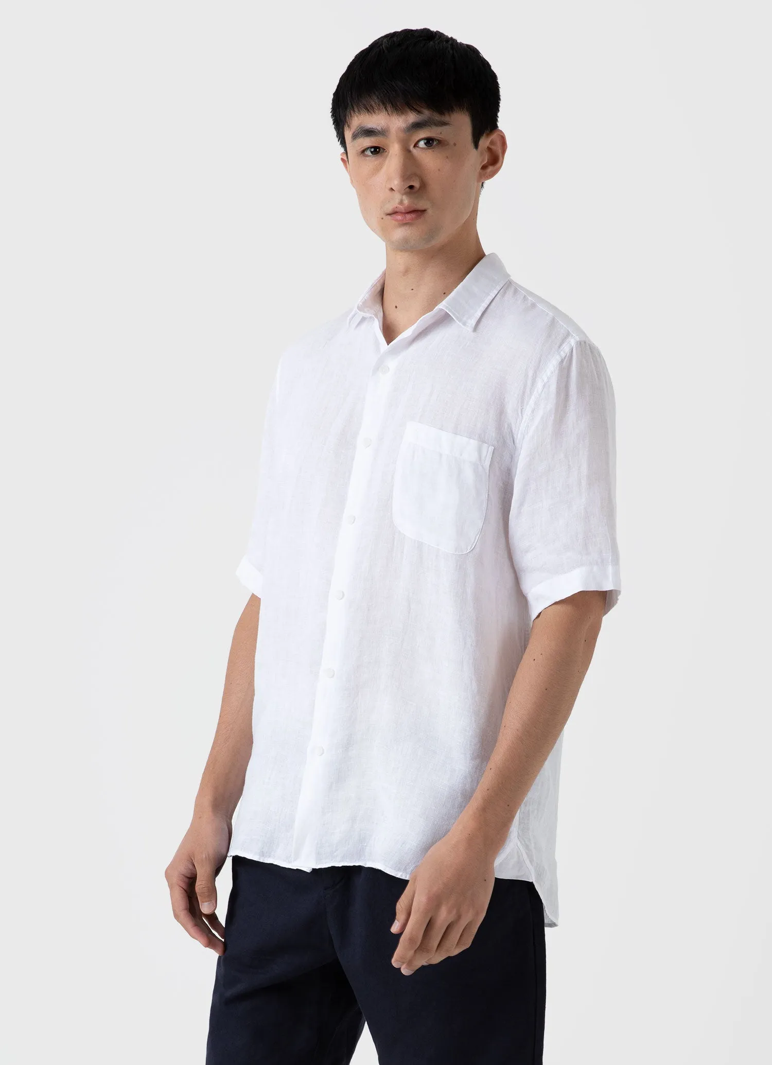 Men's Short Sleeve Linen Shirt in White