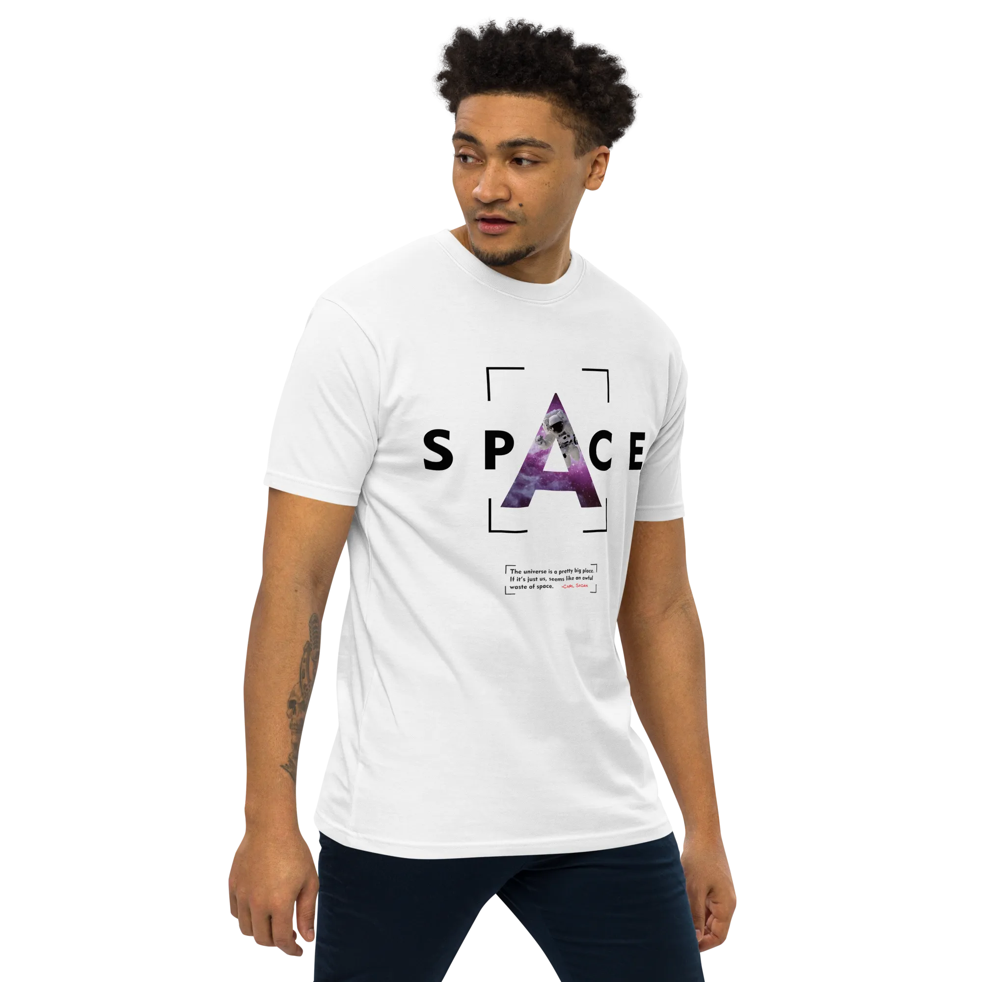 Men’s Space Theme And Quote Graphic White Tee