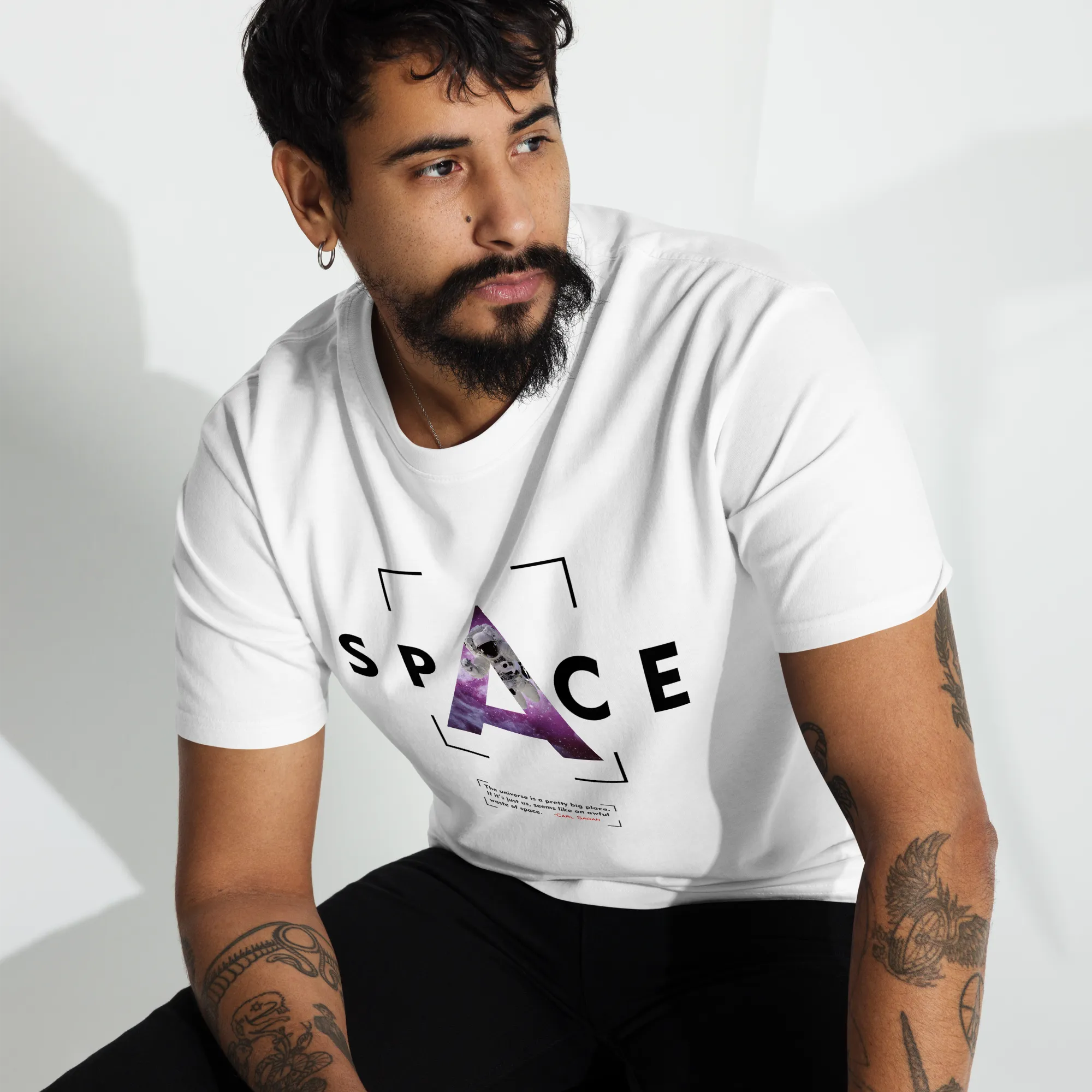 Men’s Space Theme And Quote Graphic White Tee