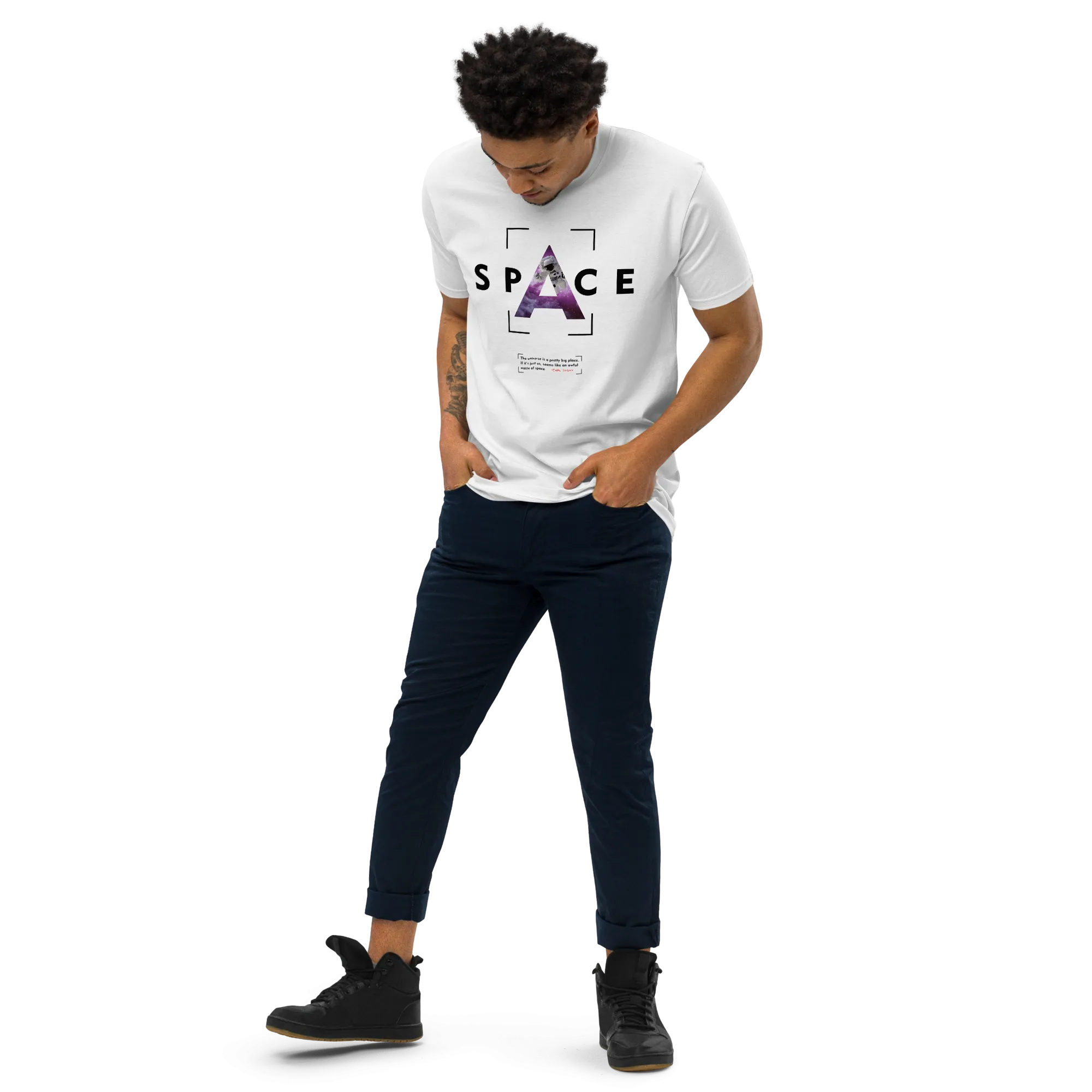 Men’s Space Theme And Quote Graphic White Tee