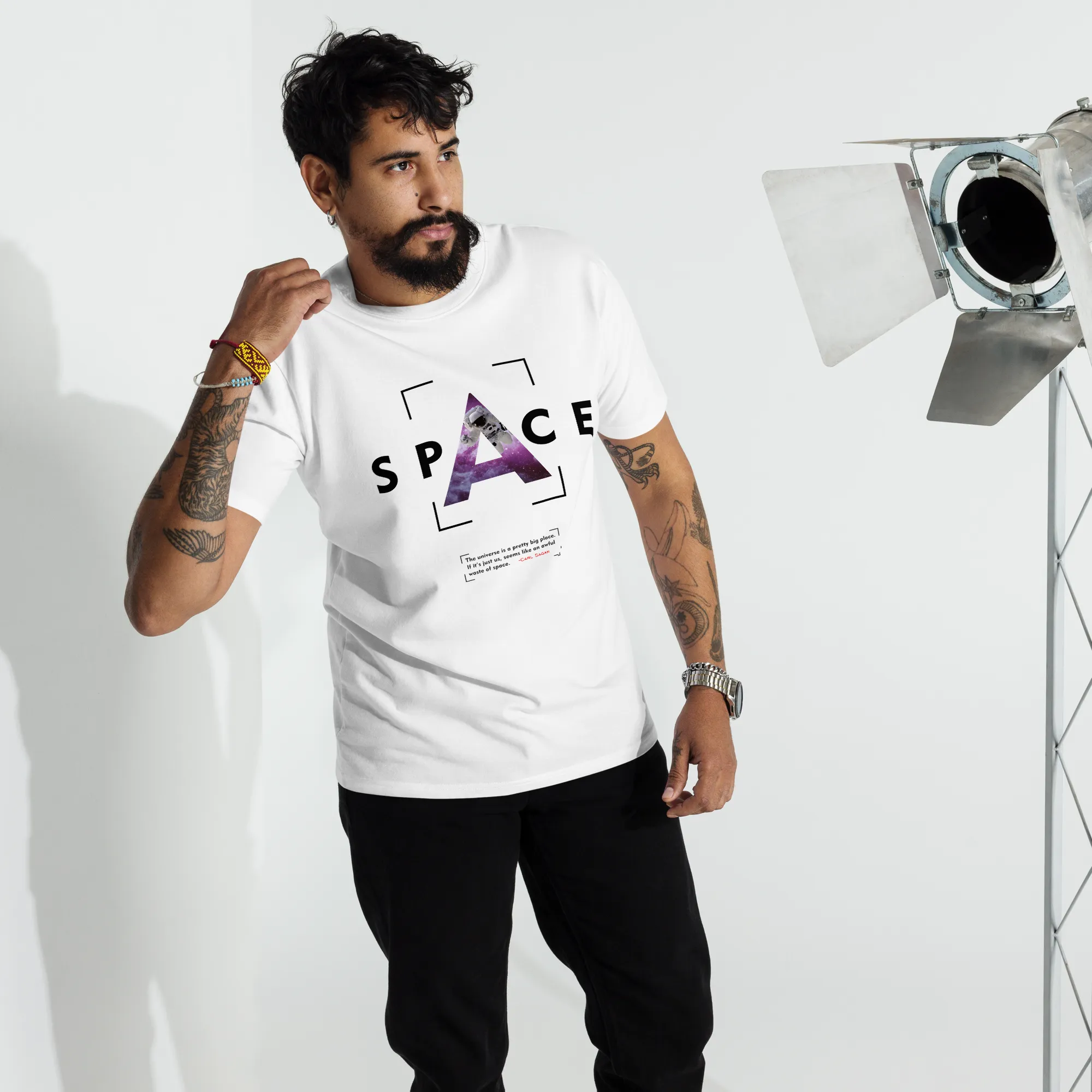 Men’s Space Theme And Quote Graphic White Tee