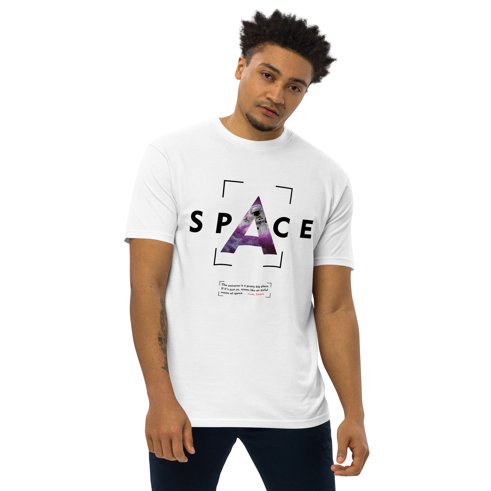 Men’s Space Theme And Quote Graphic White Tee