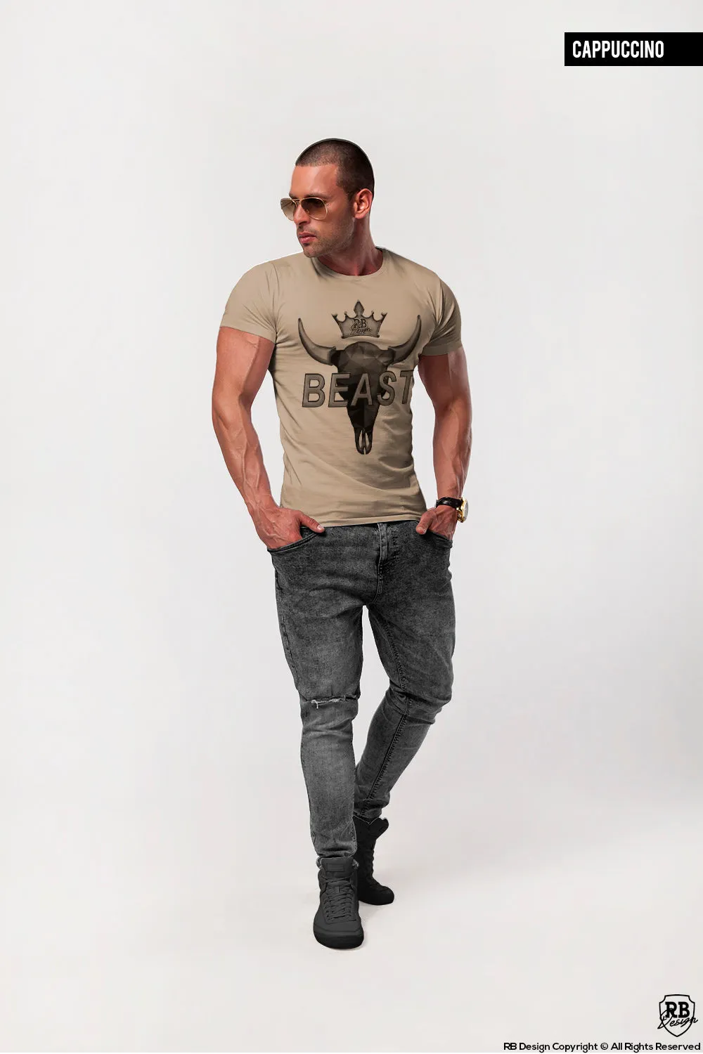 Men's T-shirt "BEAST" Scoop Neck Muscle Tee Khaki Gray Beige / Color Option / MD730