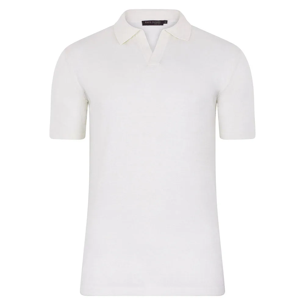 Mens Ultra Fine Cotton Linen Buttonless Polo Shirt