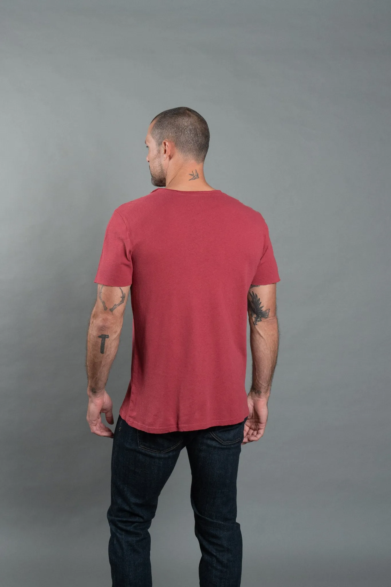 Mens Cotton Linen Wallace Crew Tee with Raw Neck