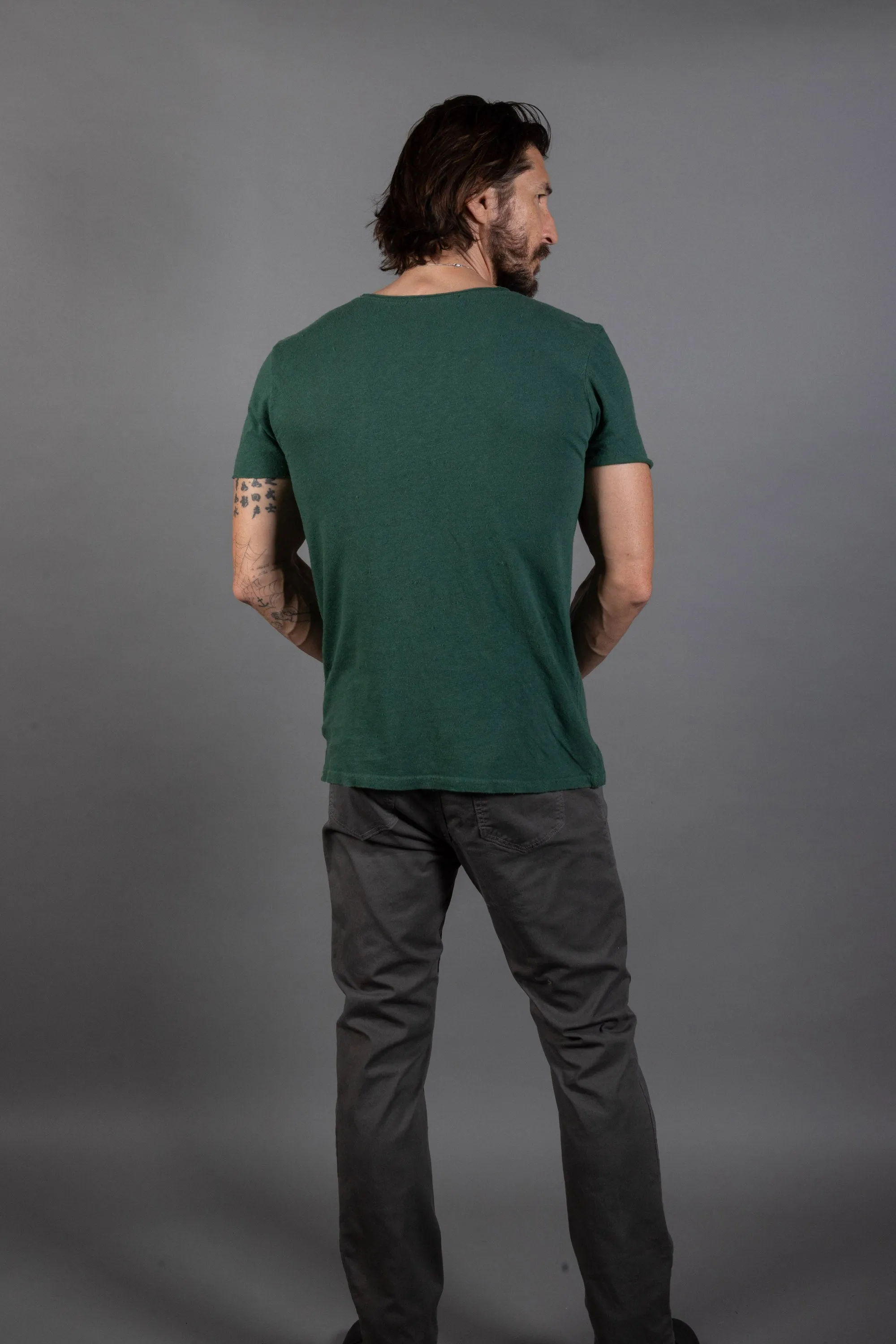 Mens Cotton Linen Wallace Crew Tee with Raw Neck