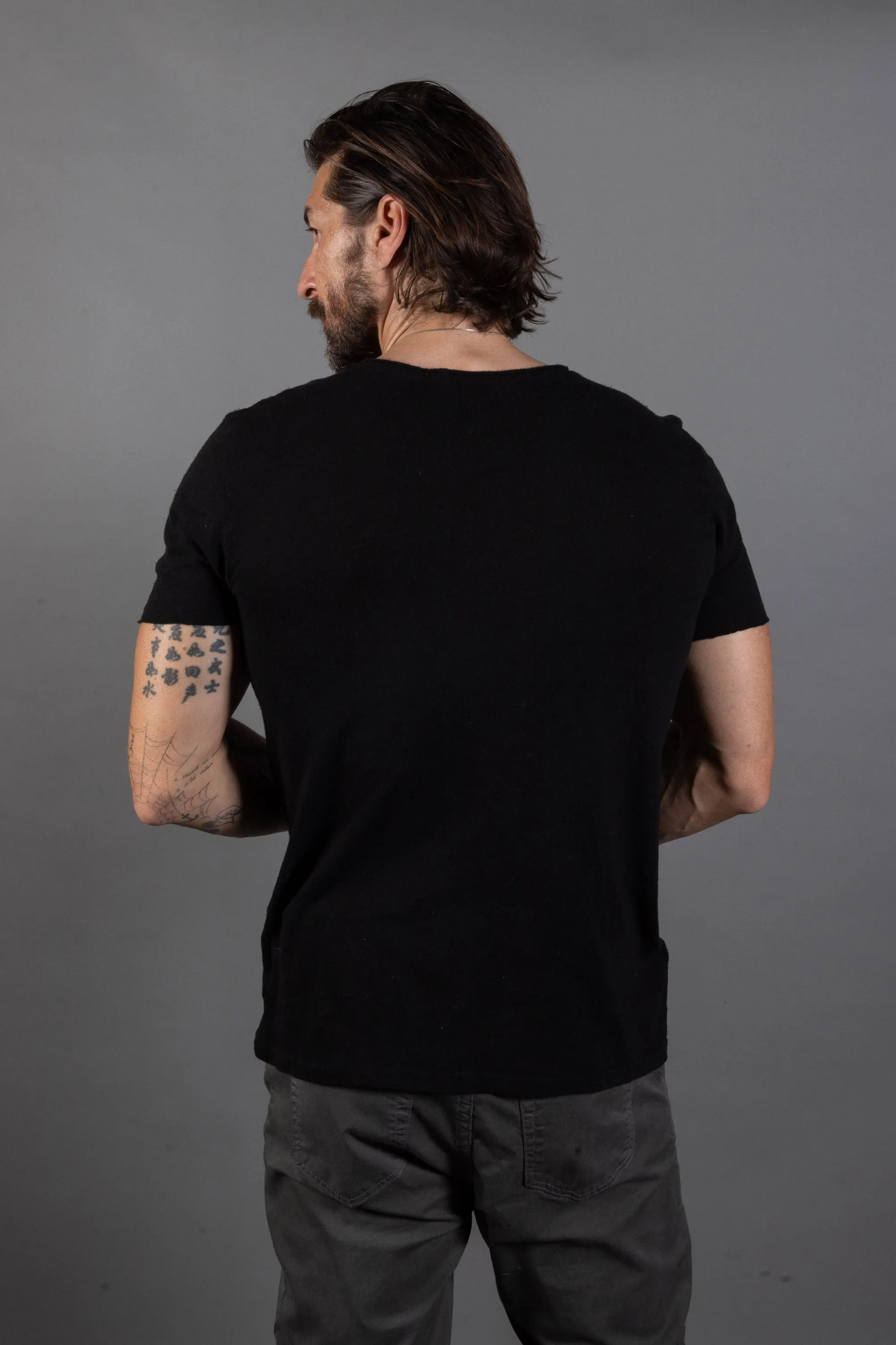 Mens Cotton Linen Wallace Crew Tee with Raw Neck