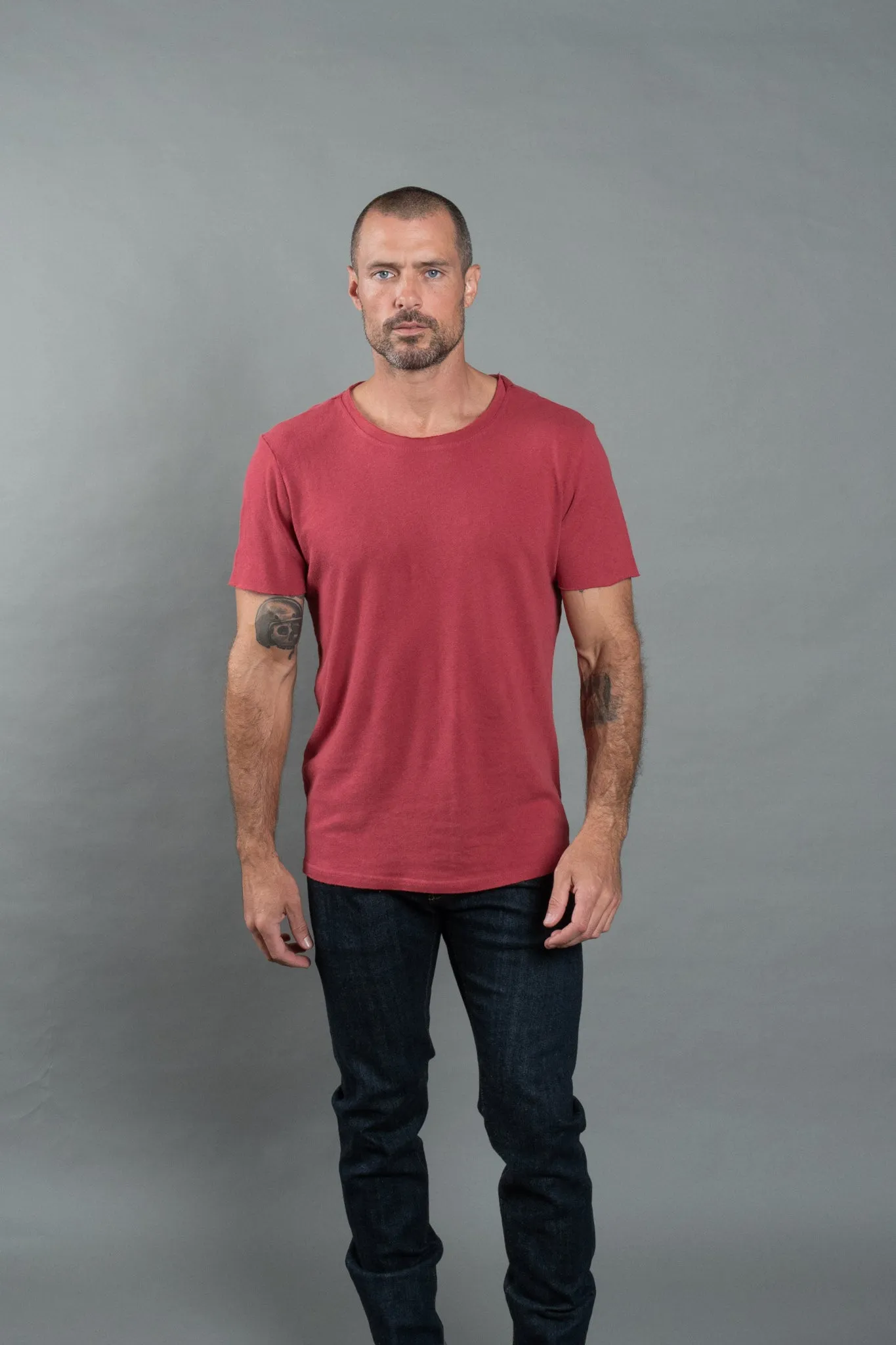 Mens Cotton Linen Wallace Crew Tee with Raw Neck