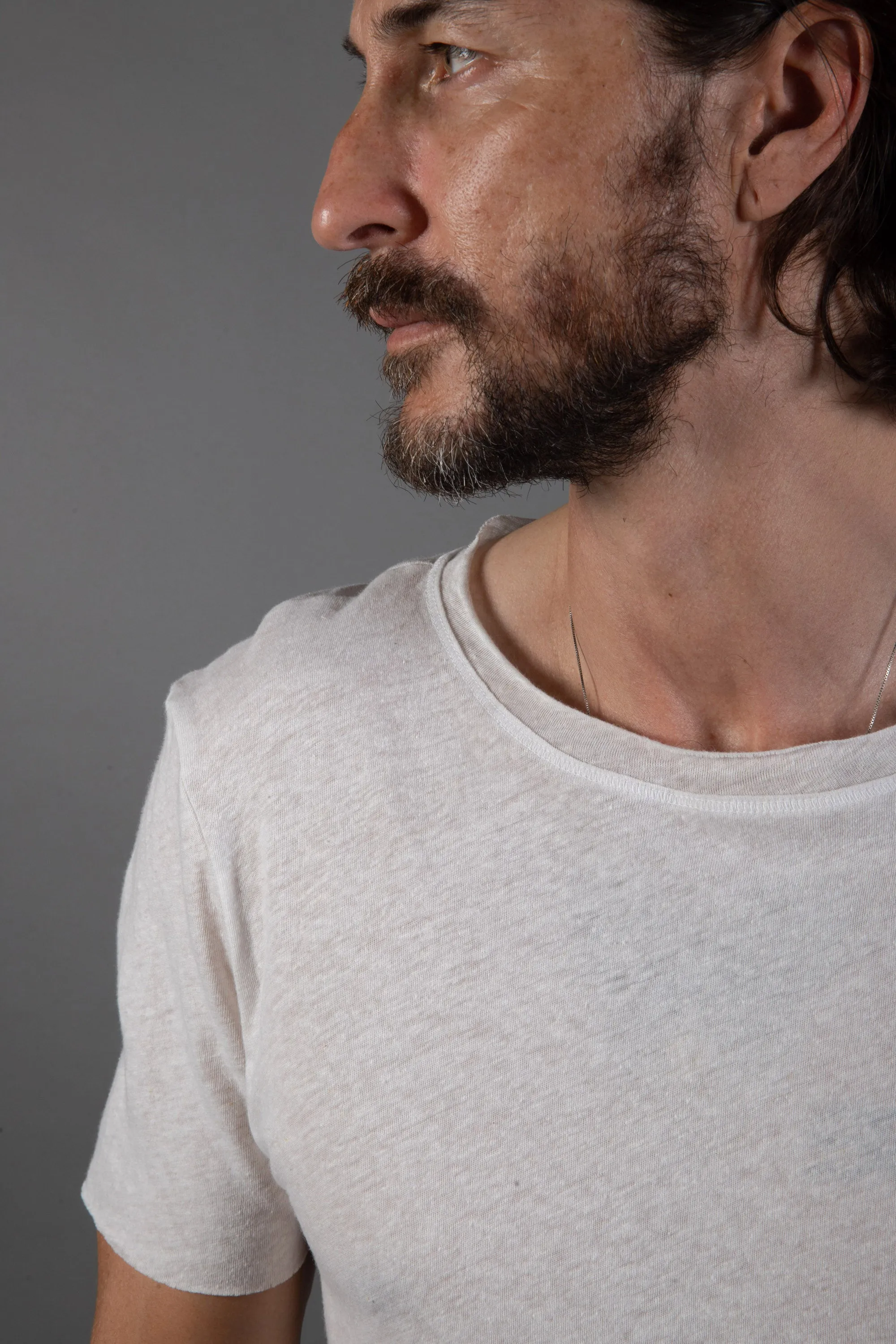 Mens Cotton Linen Wallace Crew Tee with Raw Neck