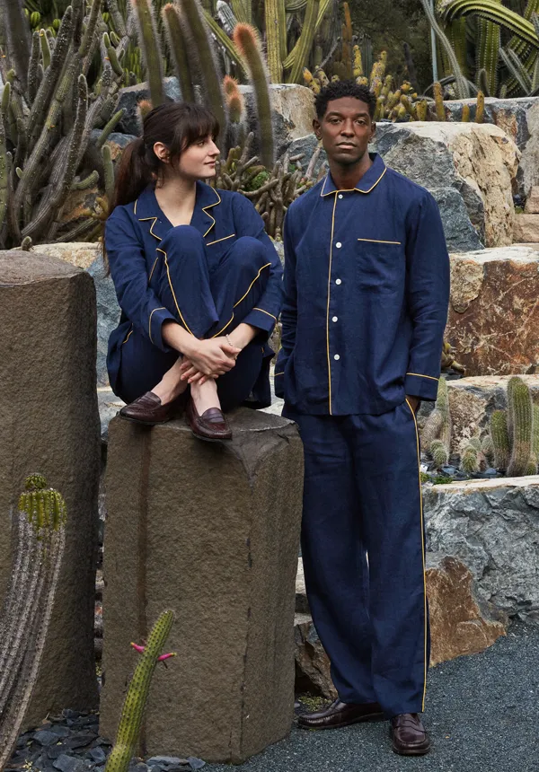 Milton Pajama Shirt in Navy Linen