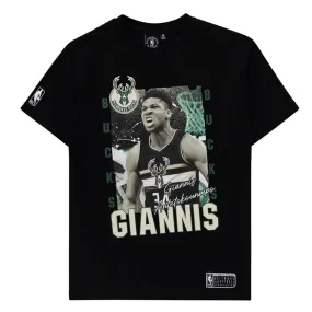 Milwaukee Bucks Giannis Antetokounmpo Essentials Vintage NBA T-Shirt Black by Mitchell & Ness