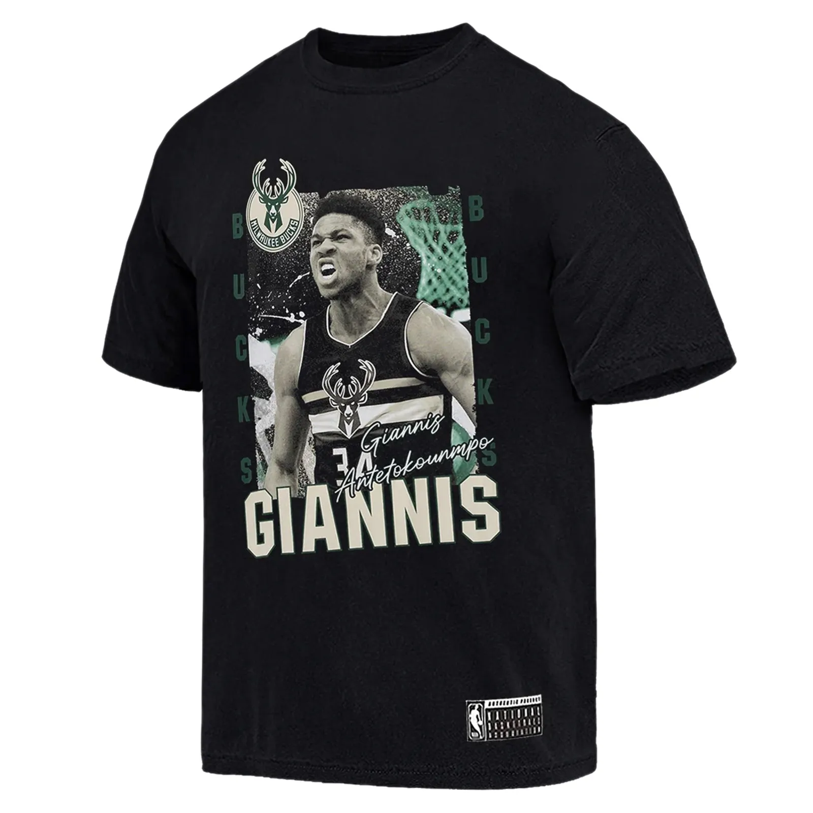 Milwaukee Bucks Giannis Antetokounmpo Essentials Vintage NBA T-Shirt Black by Mitchell & Ness