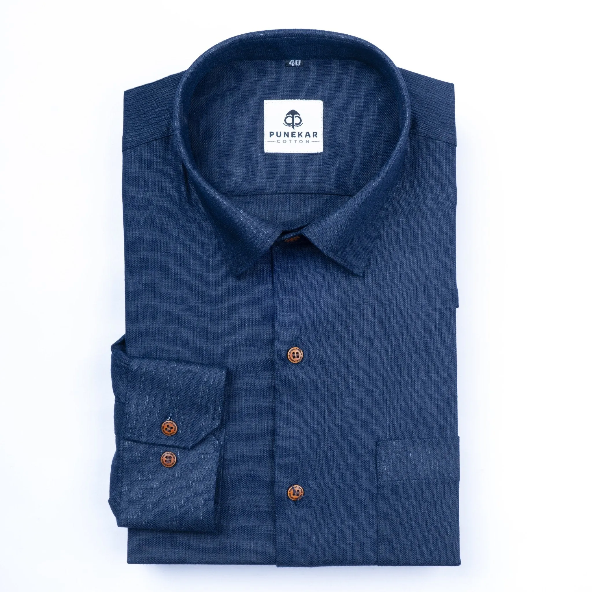 Navy Blue Color Linen Formal Shirts For Men