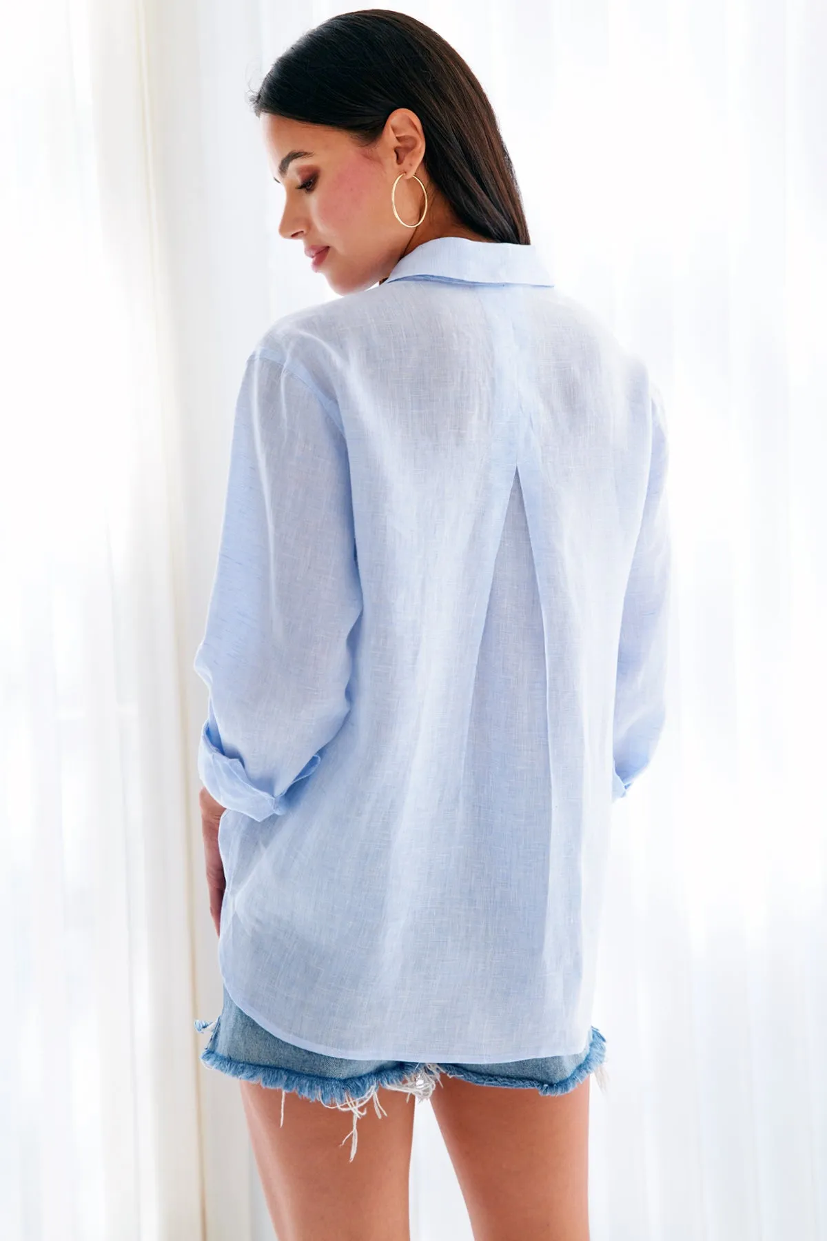 Niko Boyfriend Shirt Pale Blue Chambray Linen