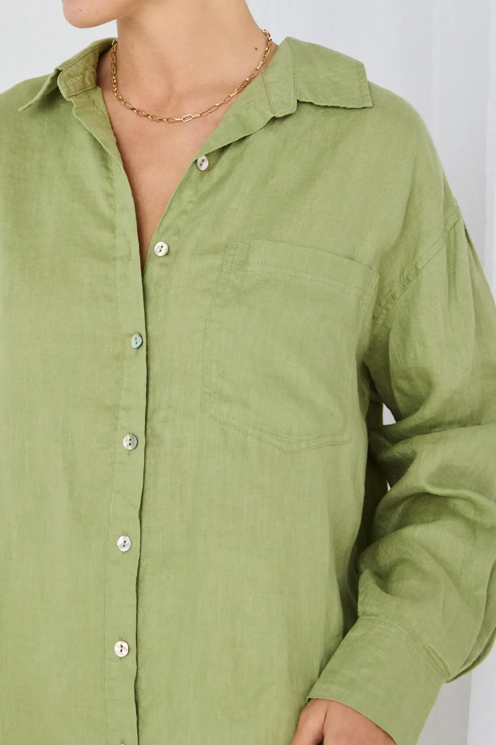 Optimum Moss Linen Oversized Shirt