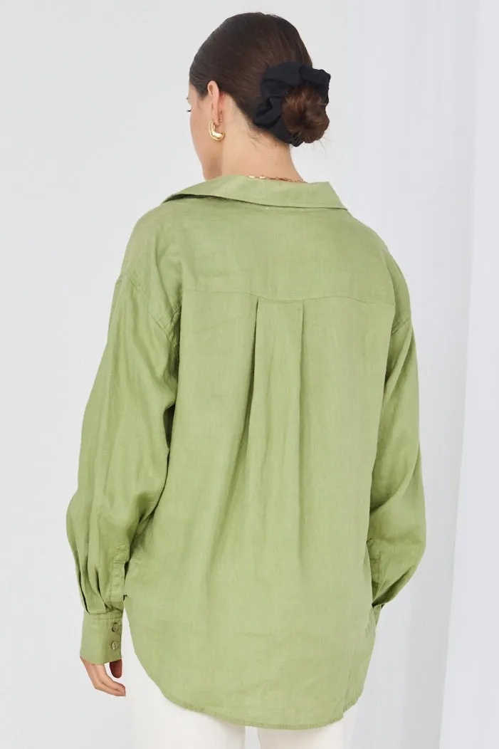 Optimum Moss Linen Oversized Shirt