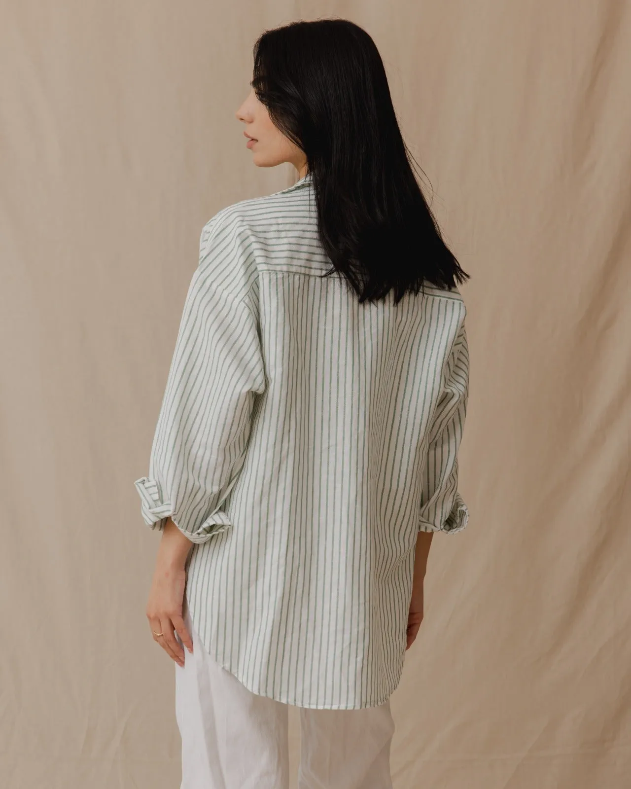 Oversized Linen Stripped Shirt Green