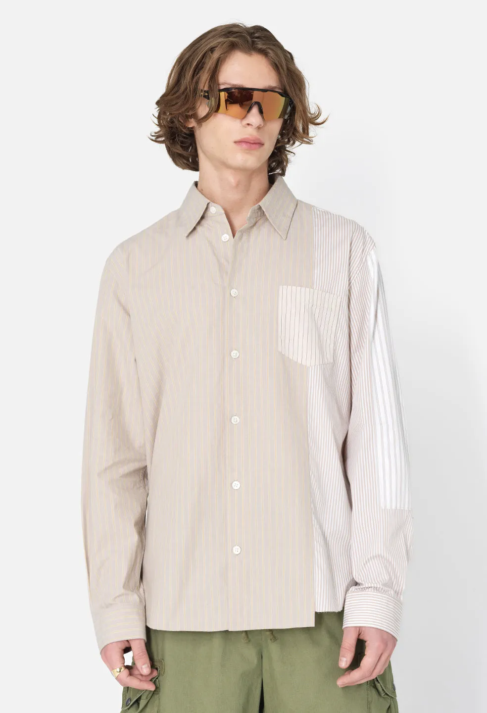 Paneled Button Up / Beige X White