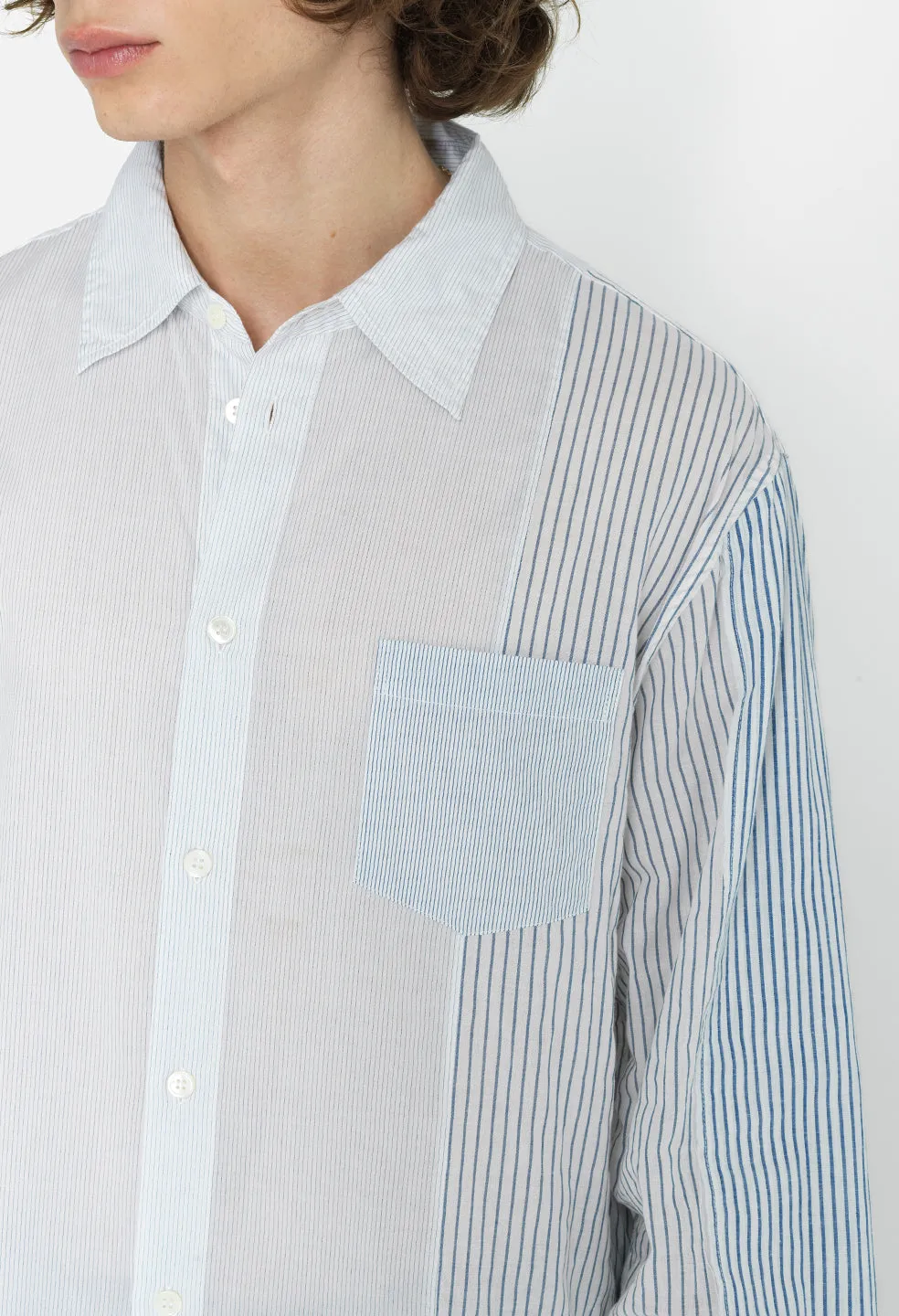 Paneled Button Up / Blue X White