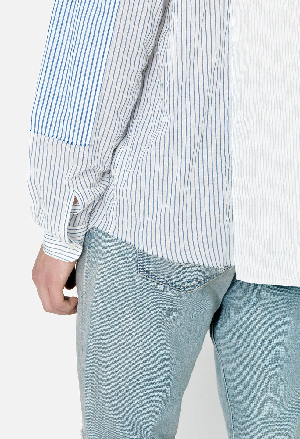 Paneled Button Up / Blue X White