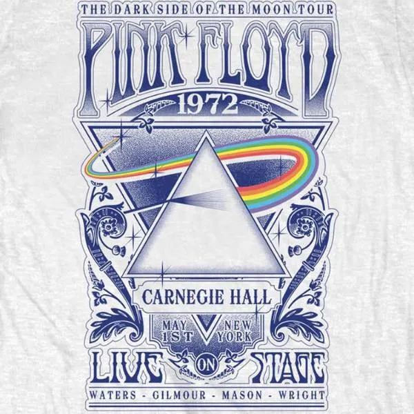 Pink Floyd Adult T-Shirt - Dark Side Of The Moon Tour 1972 - White