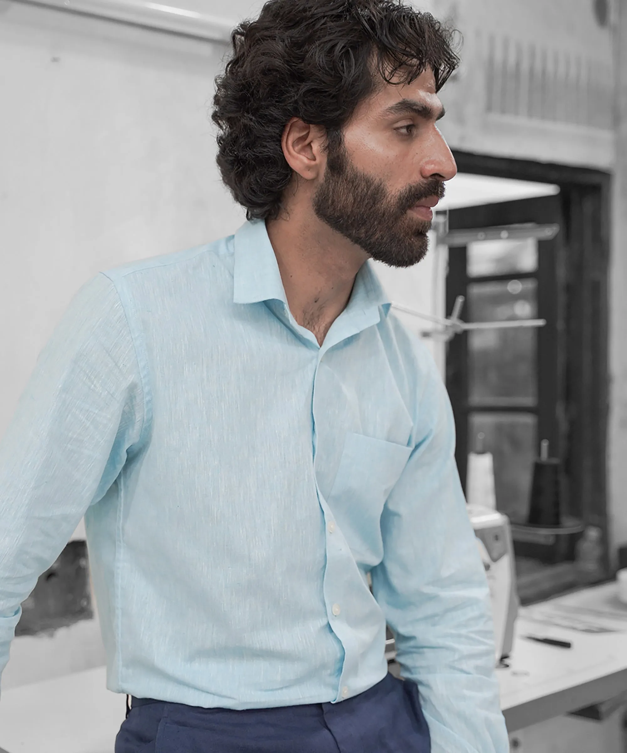 Powder Blue Premium Linen Shirt