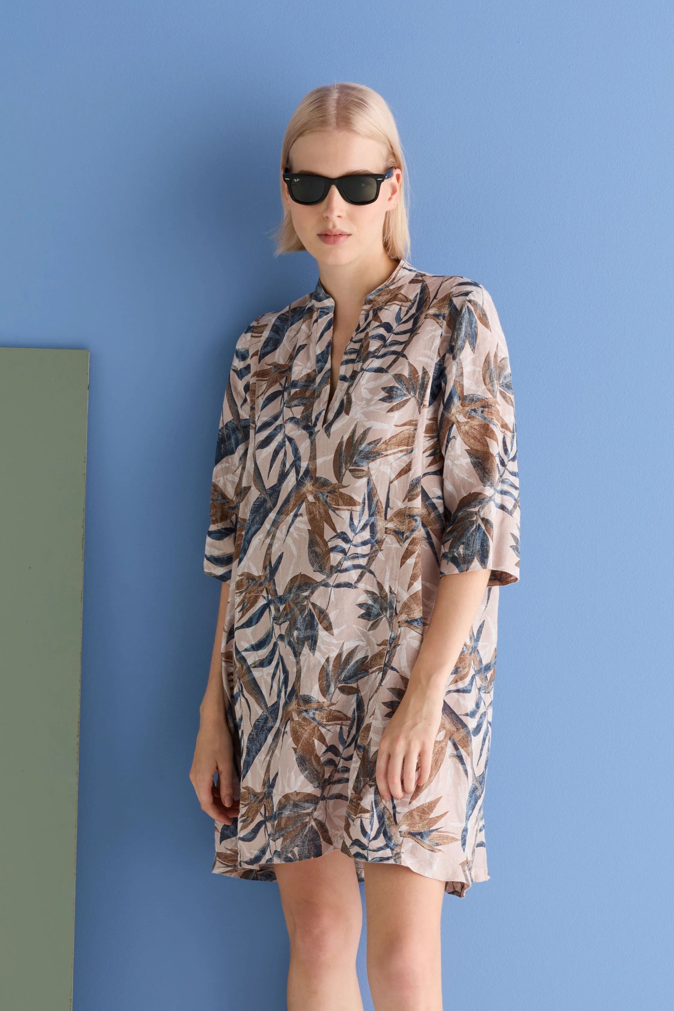 Printed Linen Shirtdress Garment Dyed 14T0 7074