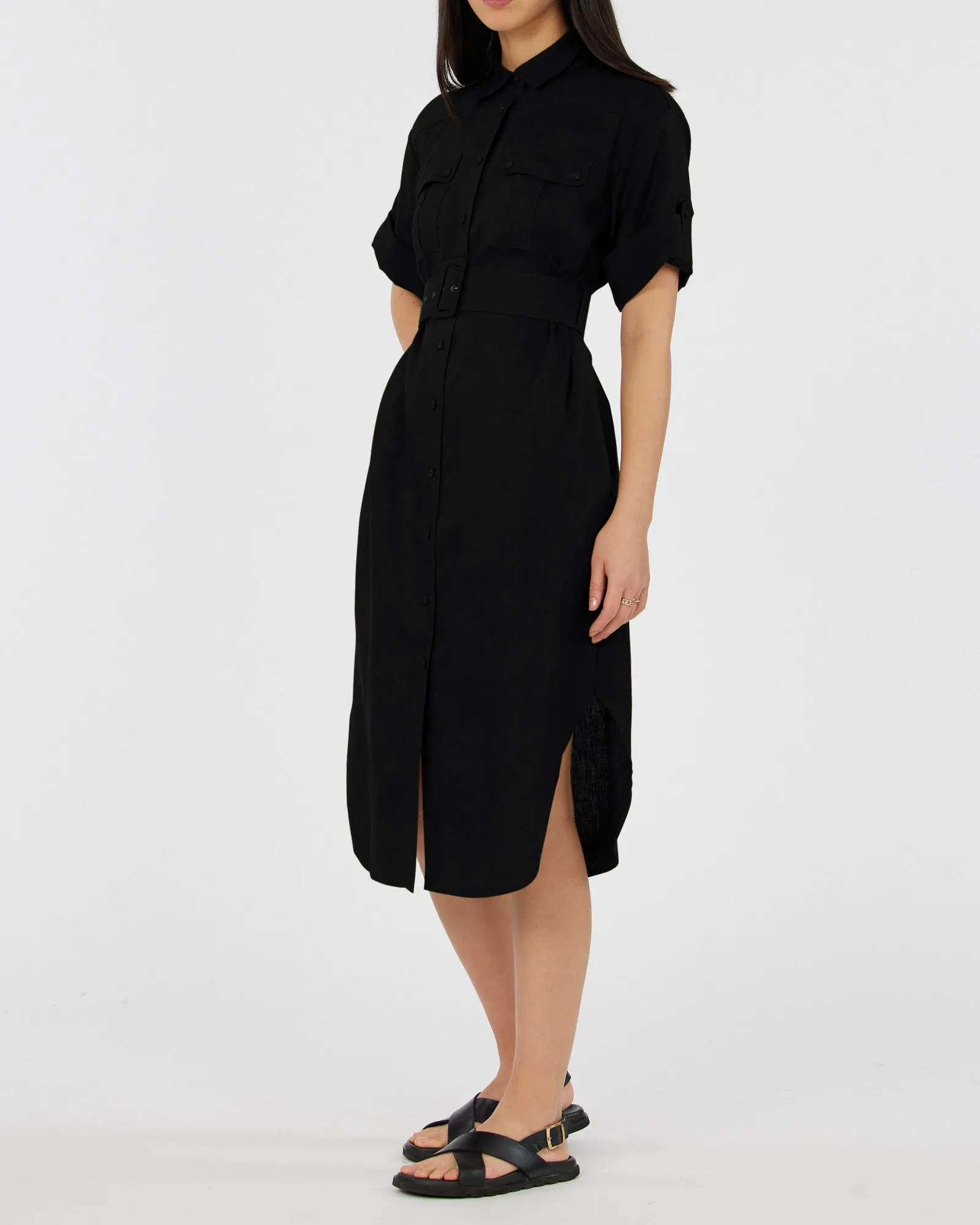 Provence Linen Shirt Dress - Black