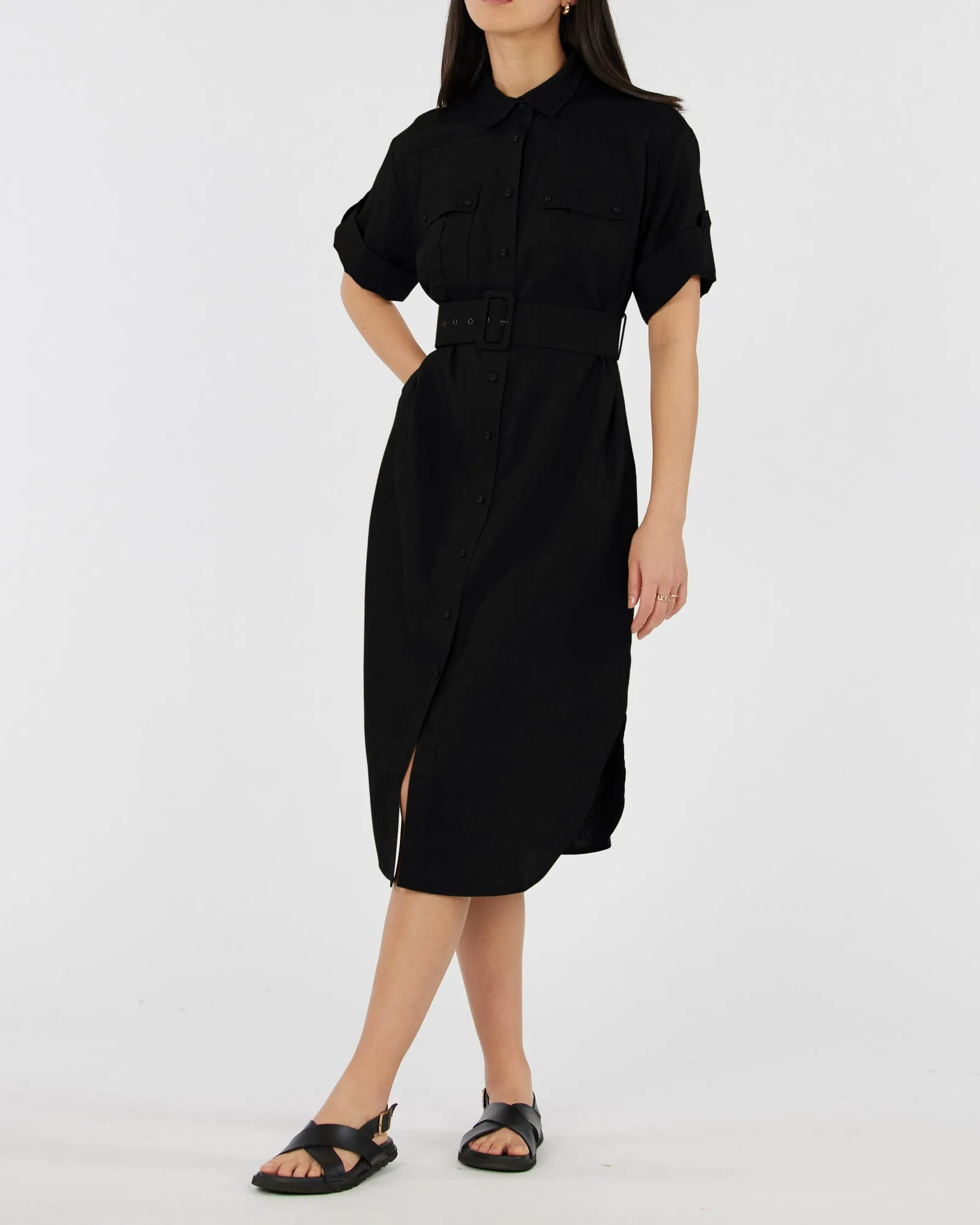 Provence Linen Shirt Dress - Black