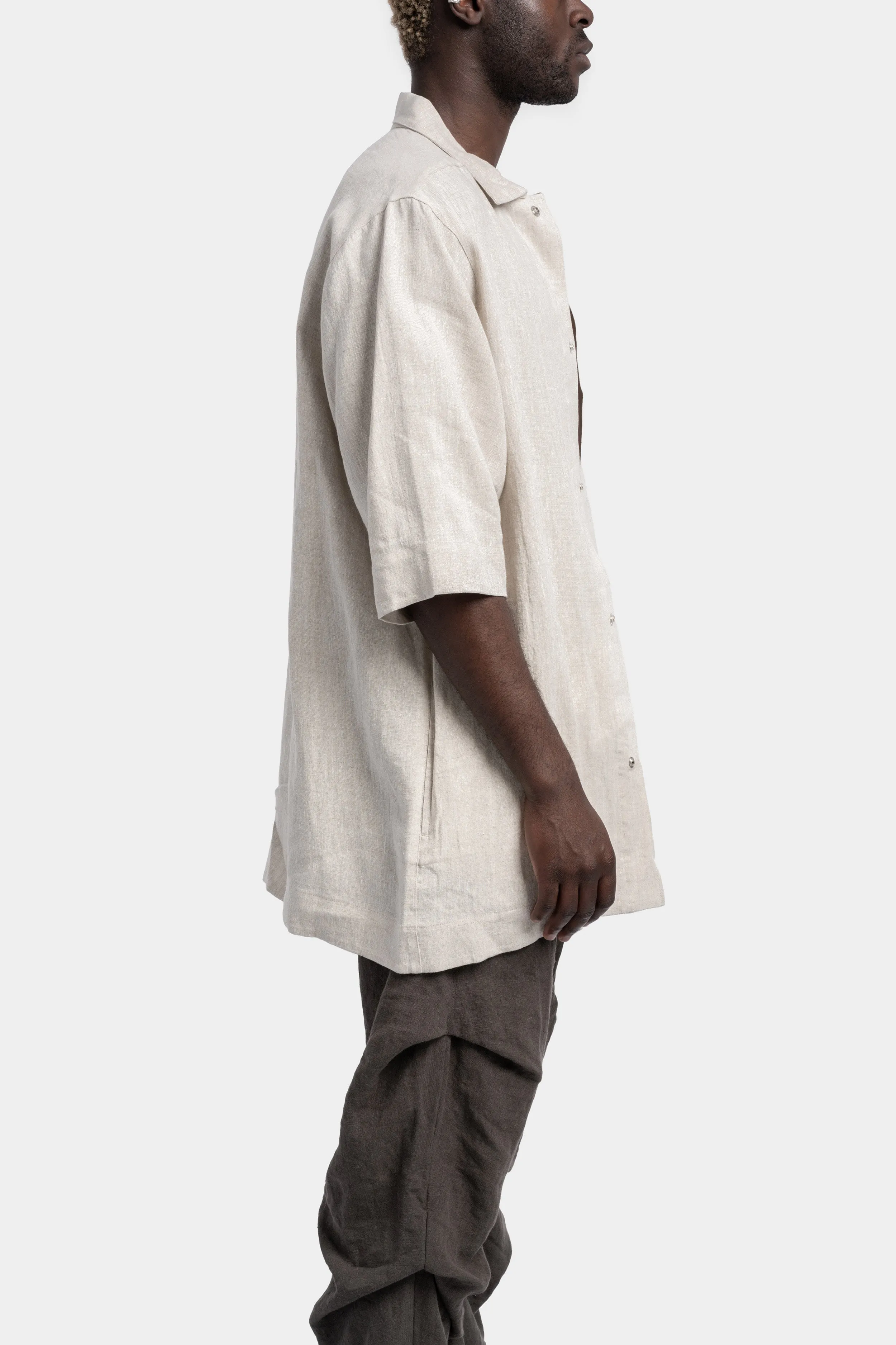 Relaxed linen short sleeve  shirt, Grey