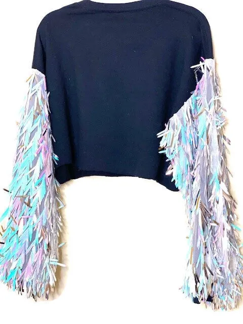 RIHANNA Fringe Sequin Cropped Sweatshirt