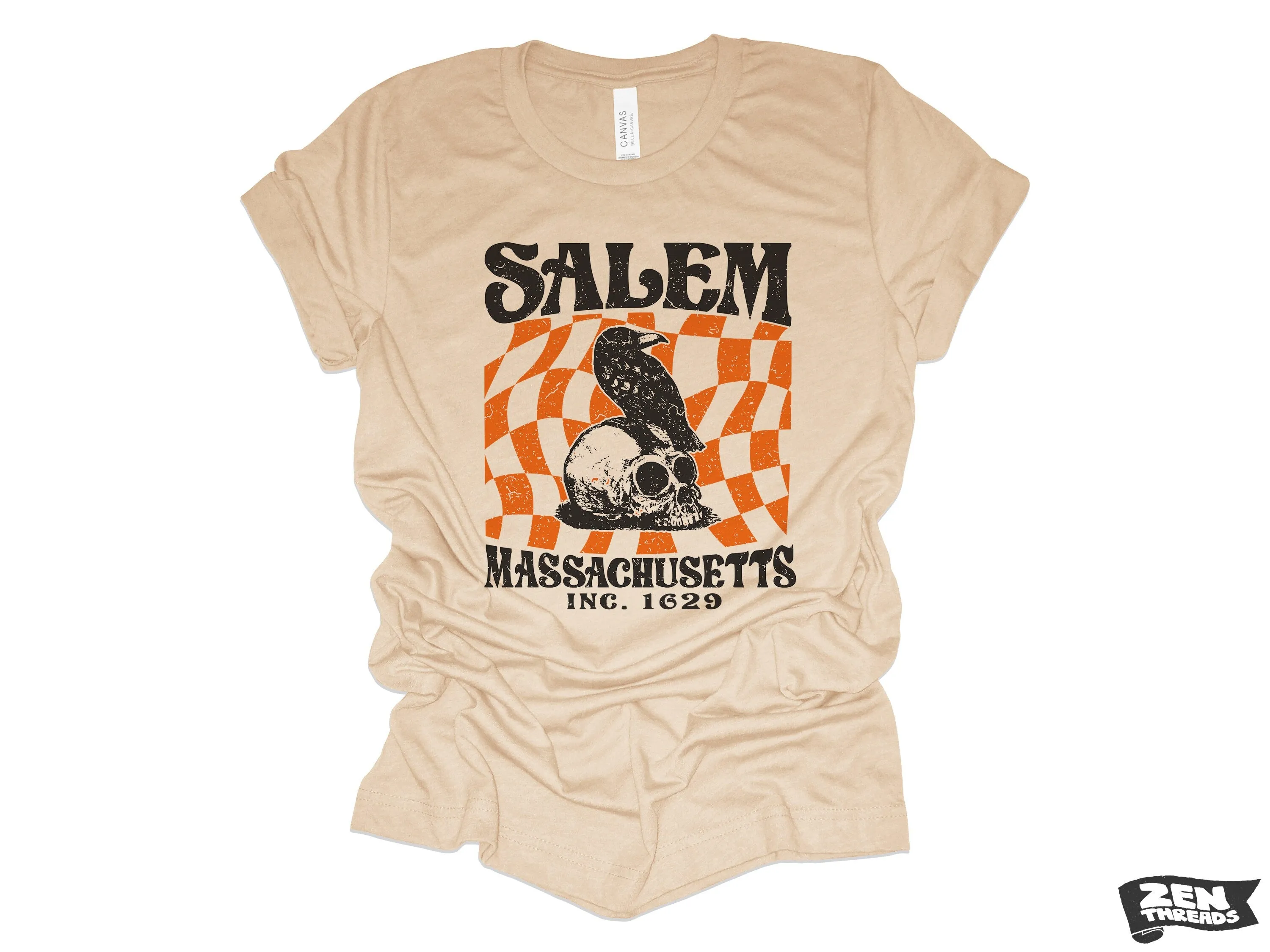 Salem Massachusetts Crow Skull T-Shirt - Vintage Halloween Top