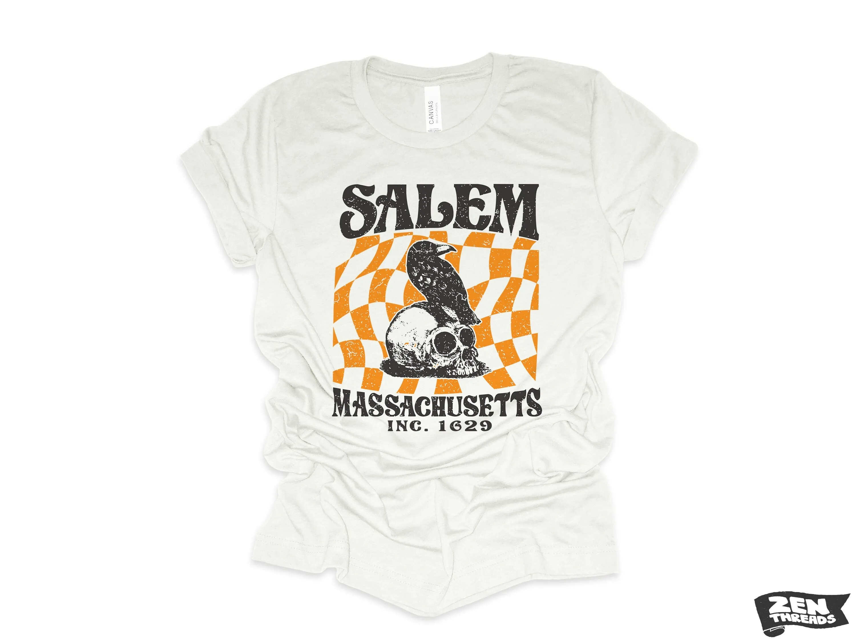 Salem Massachusetts Crow Skull T-Shirt - Vintage Halloween Top