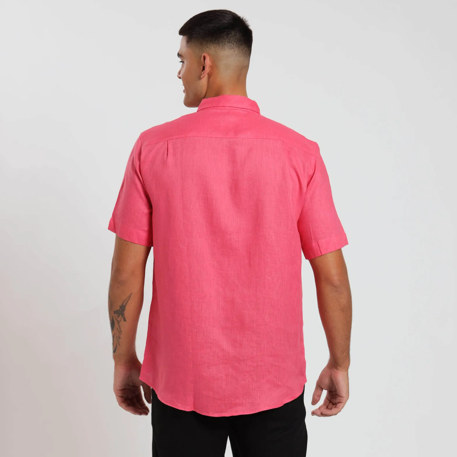 Short Sleeve Linen Shirt | Coral