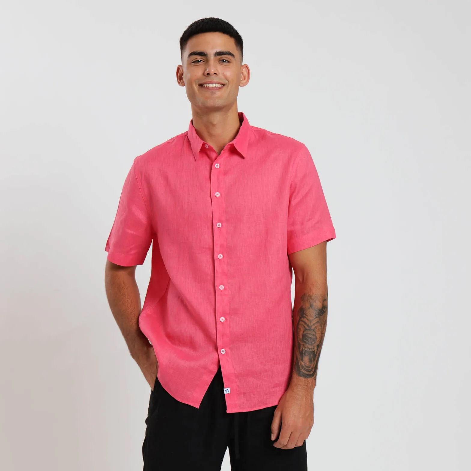 Short Sleeve Linen Shirt | Coral