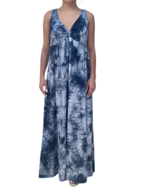 V neck maxi dress  in our light weight rayon French Terry navy tie dye Jersey