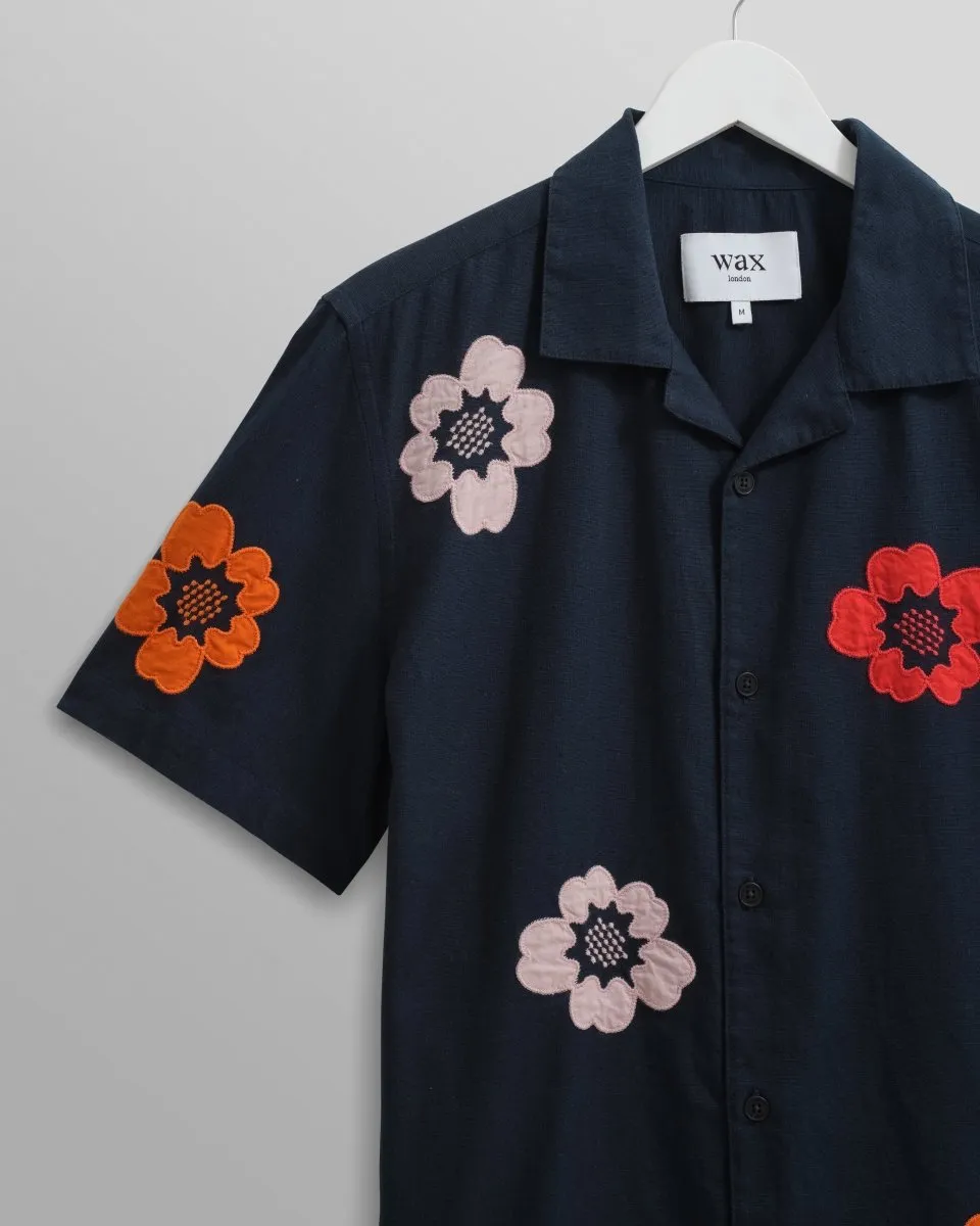 Wax L. DIDCOT SS SHIRT APPLIQUE FLORAL NAVY