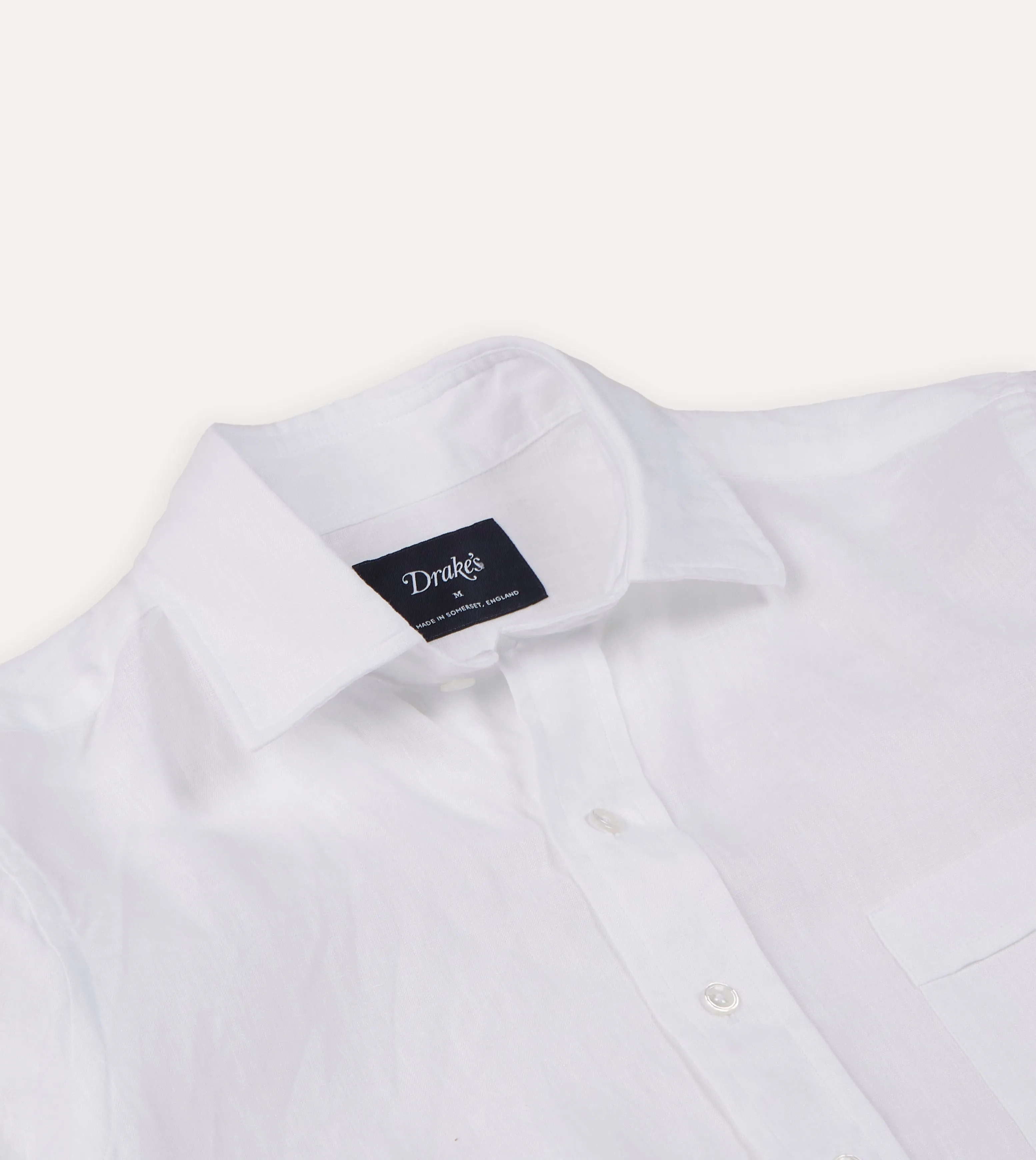 White Linen Spread Collar Shirt