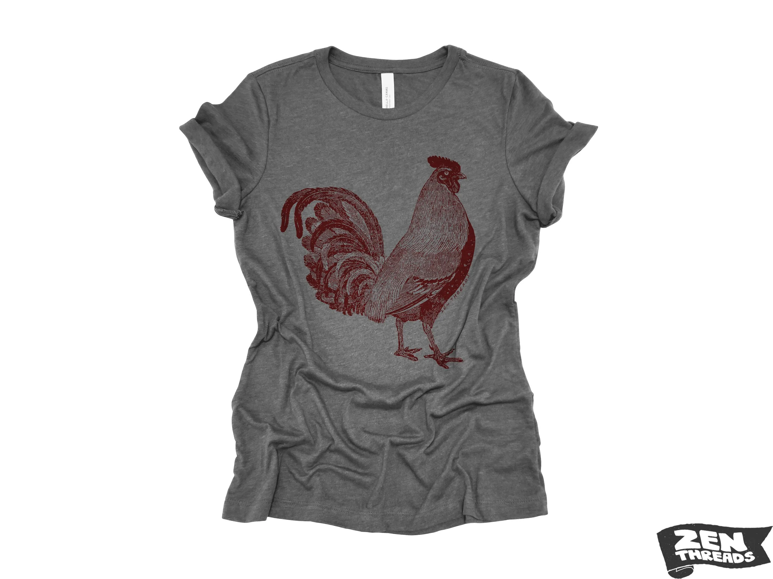 Womens ROOSTER Relaxed Fit T Shirt farm bird hen country tee (  Colors Available) custom ladies boyfriend crew shirt farmer