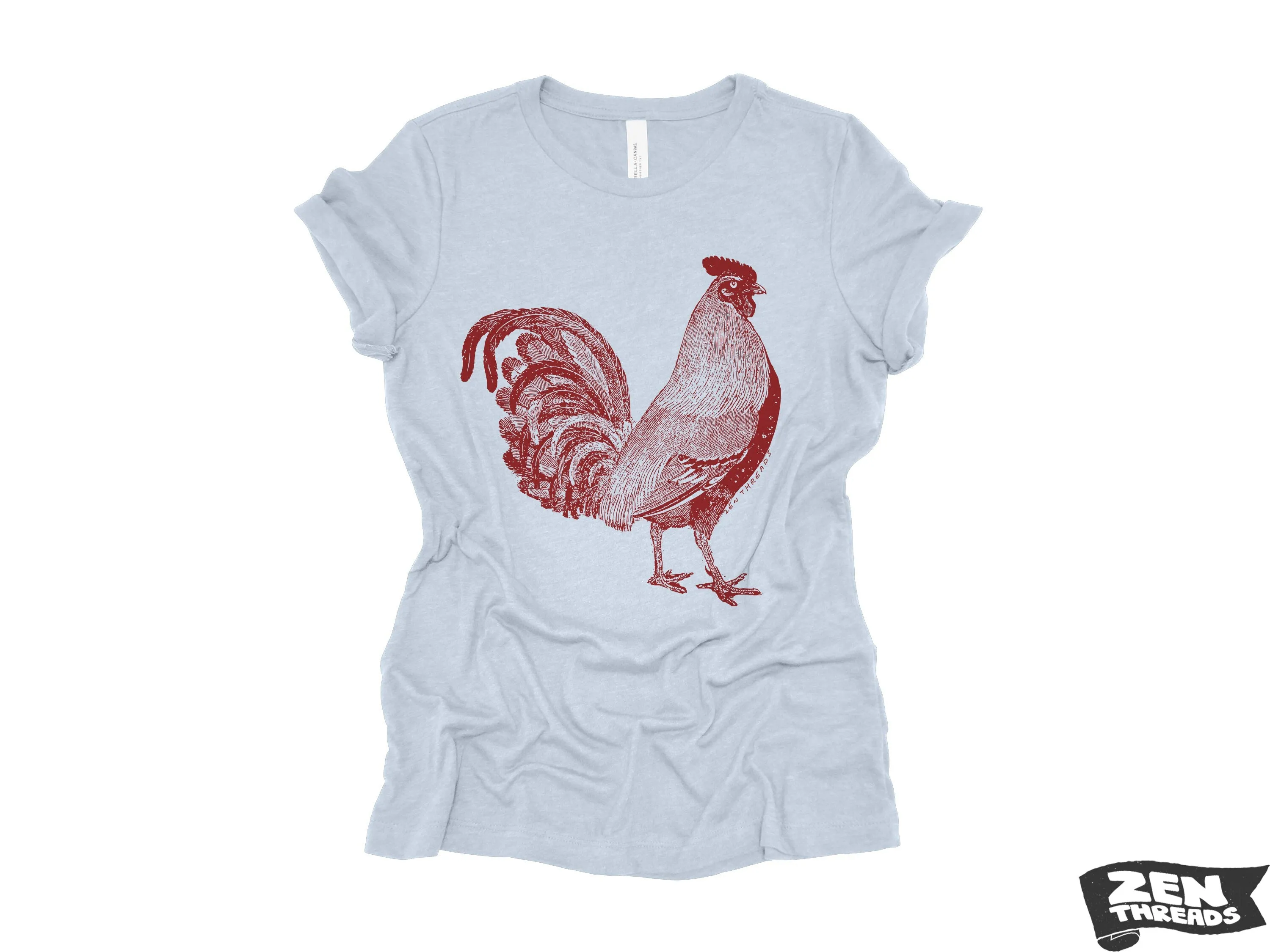 Womens ROOSTER Relaxed Fit T Shirt farm bird hen country tee (  Colors Available) custom ladies boyfriend crew shirt farmer