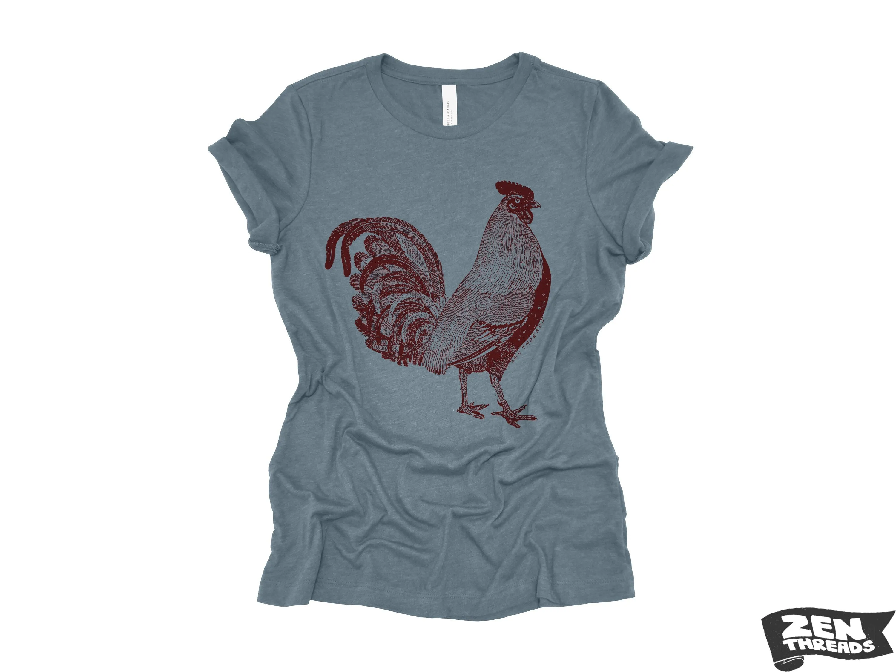 Womens ROOSTER Relaxed Fit T Shirt farm bird hen country tee (  Colors Available) custom ladies boyfriend crew shirt farmer